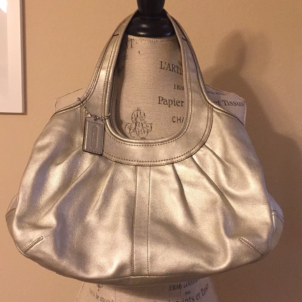 Coach Silver Metallic Leather Bag